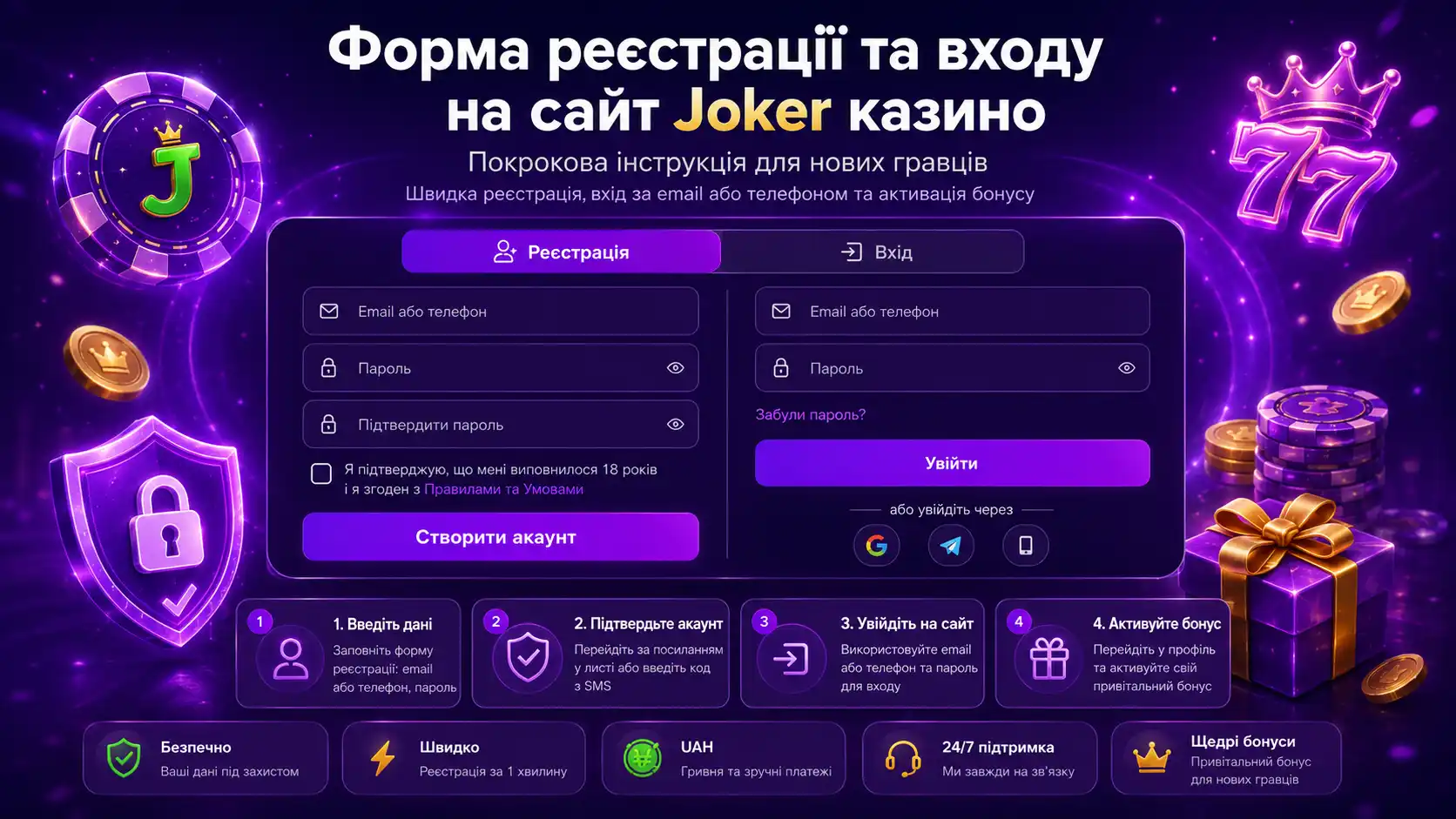 Реєстрація та вхід у Джокер Казино — покрокова інструкція для нових гравців